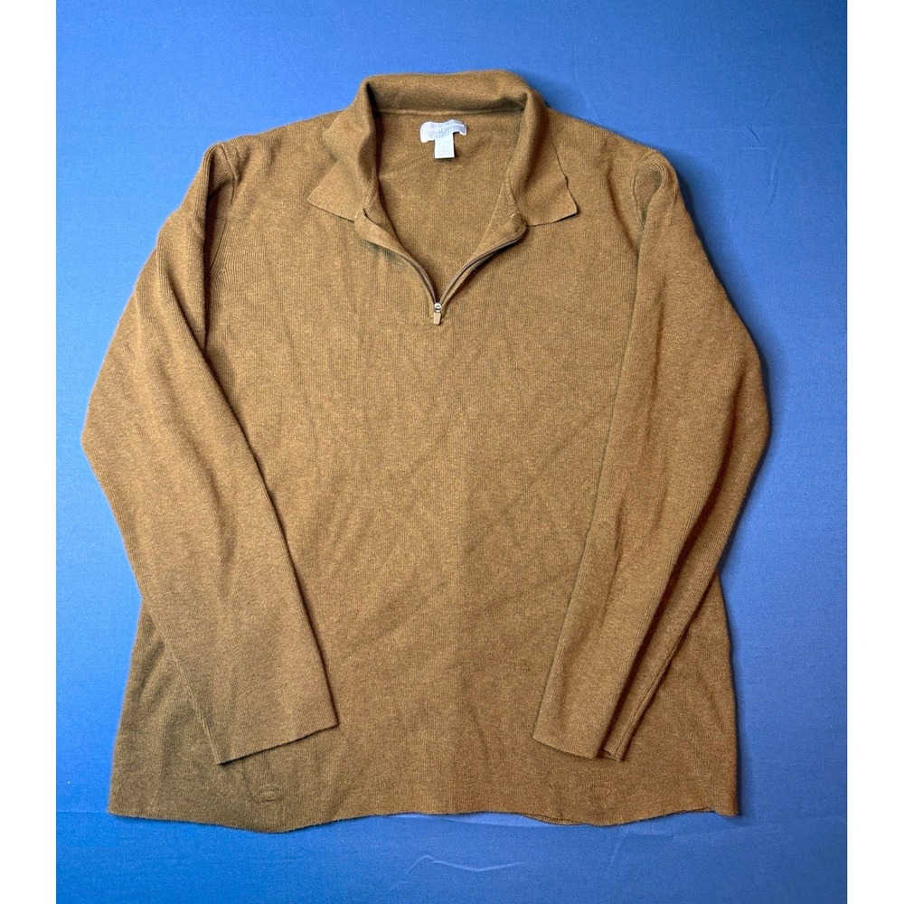 Hickey Freeman Men's Brown Solid Knit 1/4 Zip Mock Neck Sweater XL